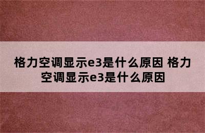 格力空调显示e3是什么原因 格力空调显示e3是什么原因